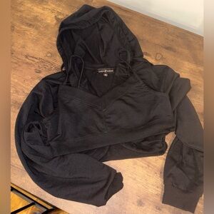 NWOT Almost Famous Women's Black 2 Pc Cropped Hoodie Set